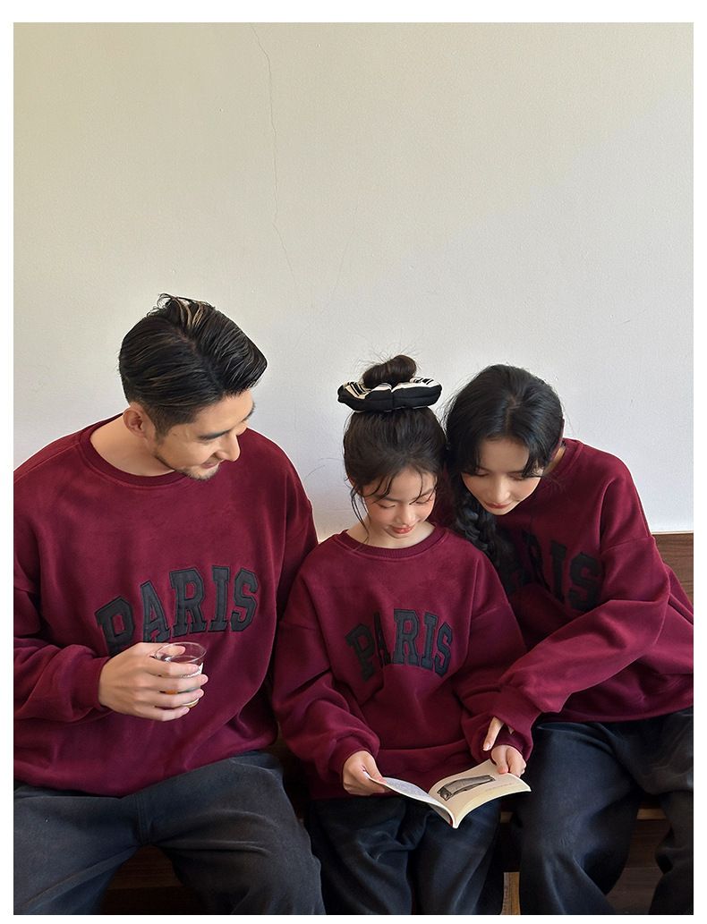 Set coordinati con cappuccio in pile per tutta la famiglia: comodi abiti invernali per 3-4 persone (rosso/nero, taglie da 80 cm a 3XL)_voghion.com