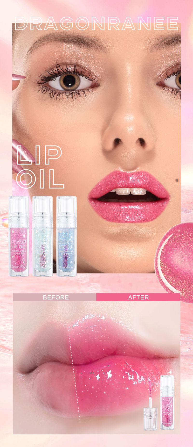 Brilho labial Icy Sheer - Brilho fino e perolado, óleo labial hidratante com cor, primer para batom com efeito de mudança de temperatura e cor_voghion.com