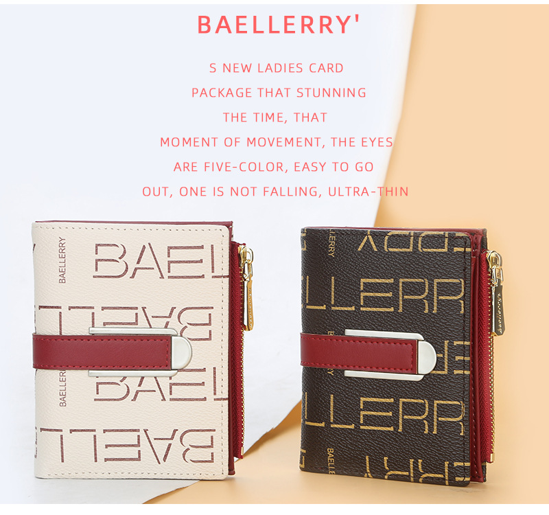 Baellerry Damen-Geldbörse im kurzen Stil, bedruckt, mehrere Kartenfächer, Münzgeldbörse mit Druckknopf, modischer Kartenhalter mit Reißverschluss für Frauen_voghion.com