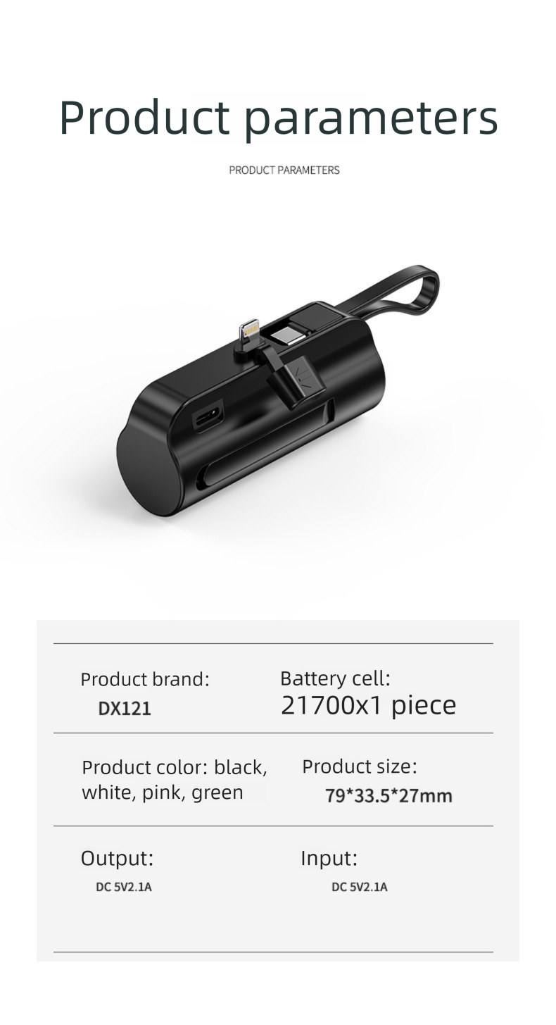 Mini 5000mAh Tasche Kapsel Bank Mit Gebaut-in Kabel Tragbare Geschenk Mobile Power KC Zertifizierung_voghion.com