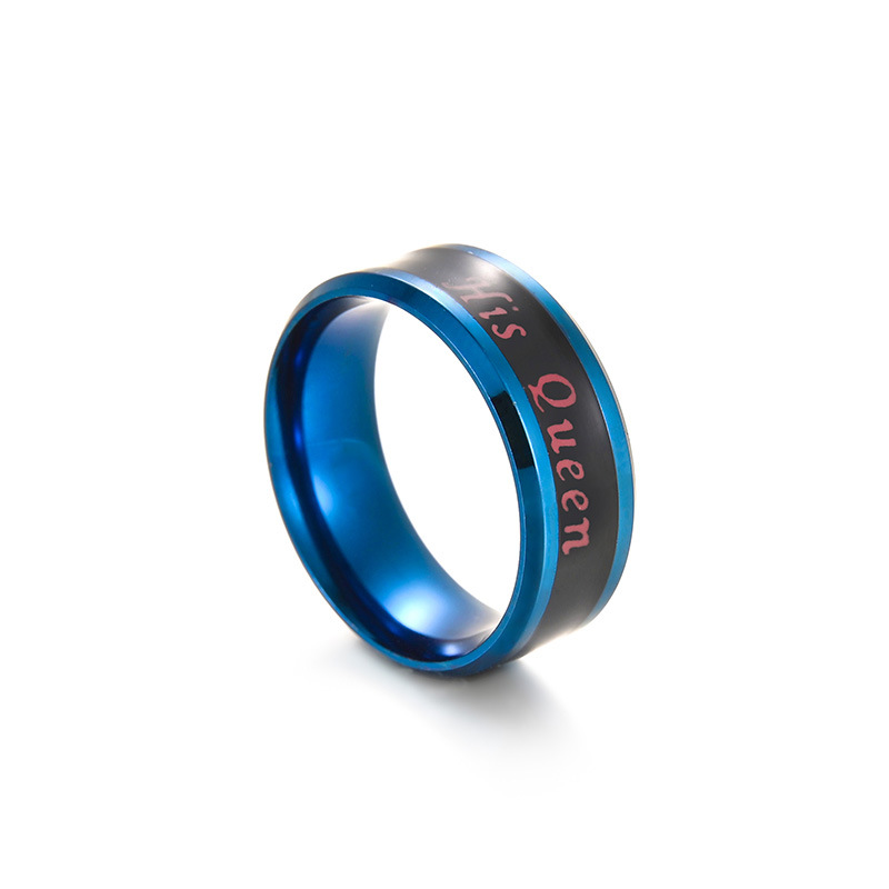 Display della temperatura con rilevamento della temperatura per uomo e donna Anello King e Queen in acciaio al titanio_voghion.com