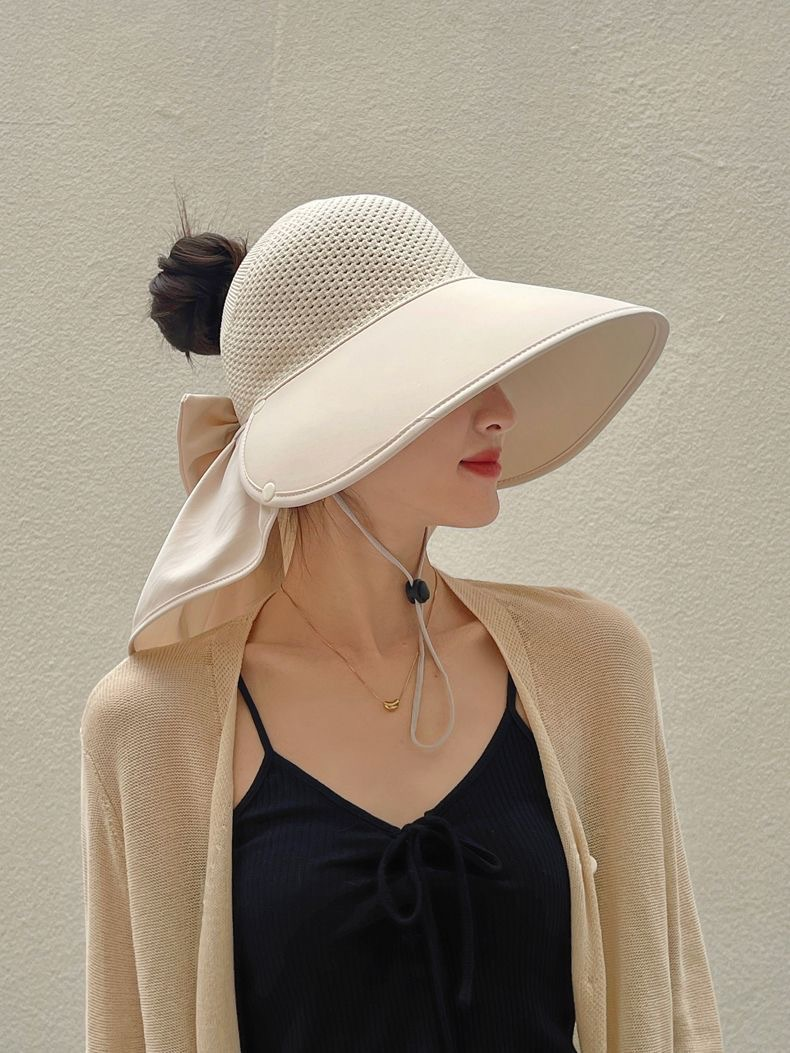 Cappello da sole scialle, cappello a cilindro vuoto da donna estivo resistente ai raggi UV, cappello da sole da ciclismo a tesa larga, bellissimo cappello da spiaggia alla moda da donna_voghion.com