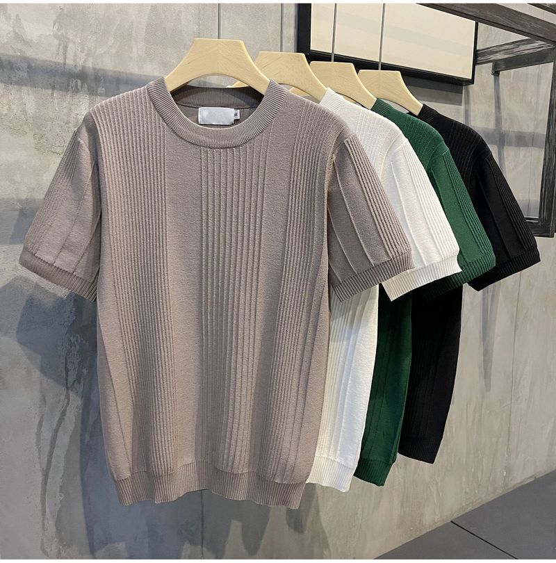 Maglietta a maniche corte in maglia da uomo, maglione estivo in seta sottile ghiacciata, mezza manica, parte superiore interna bianca da uomo_voghion.com