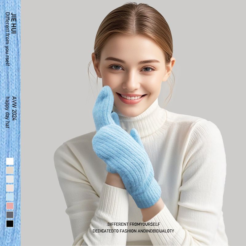 Coprisacco in lana lavorata a maglia M e guanti invernali antivento caldi e spessi per adulti, più guanti in pelliccia di coniglio in velluto_voghion.com