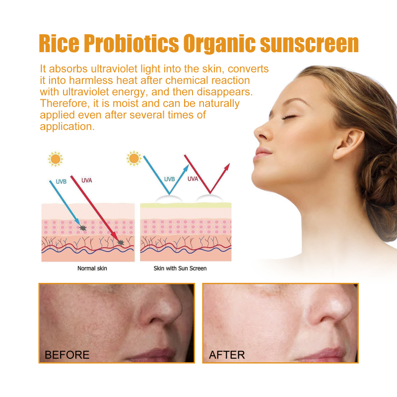 Rice 40G Probiotic Organic Uv Sun Protection Whitening Facial Body Not Greasy Sunscreen Anti-Aging Oil-Control_voghion.com