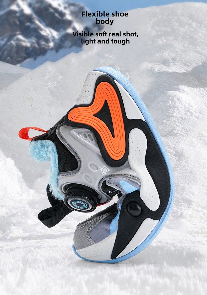 Boys' casual sports shoes Winter leather surface waterproof and velvet warm students Small and medium-sized children's sports shoes_voghion.com