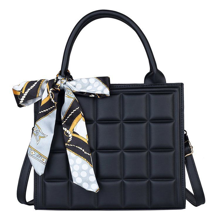 Fashionable Silk Scarf Bow Handb For Women, New Style Embossed Plaid Shoulder B, Women's PU Crossbody Small Square_voghion.com
