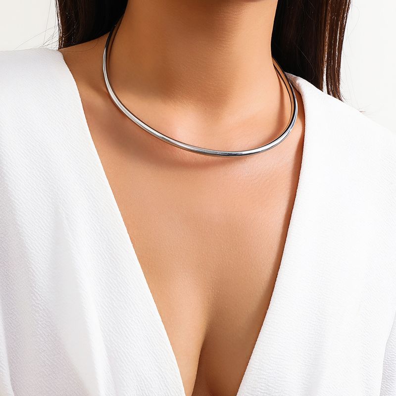 Colar de nicho com corrente de clavícula, minimalista, banhado a ouro, anel circular liso, gargantilha estilo frio_voghion.com