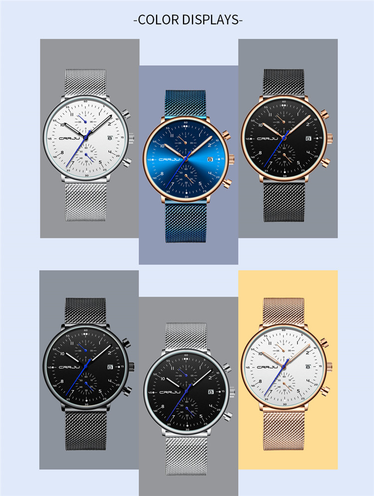 CRRJU/Kajun 2278 New Men's Sports Fashion Multifunctional Six-Hand Mesh Strap Business Watch_voghion.com