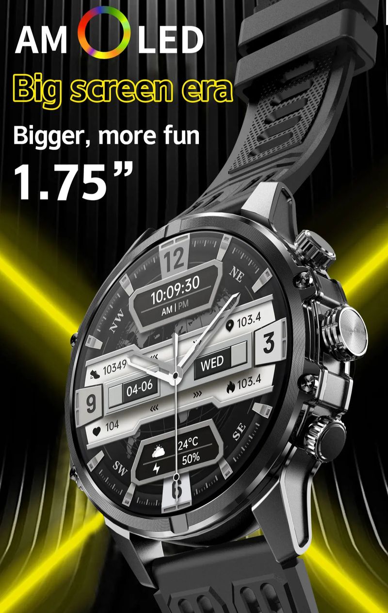 Smart Watch Amoled BT Call 600mAh Großer Akku Outdoor LED Taschenlampe Sport Fitness Tracker Gesundheitsmonitor Männer Smartwatch für Android iOS_voghion.com