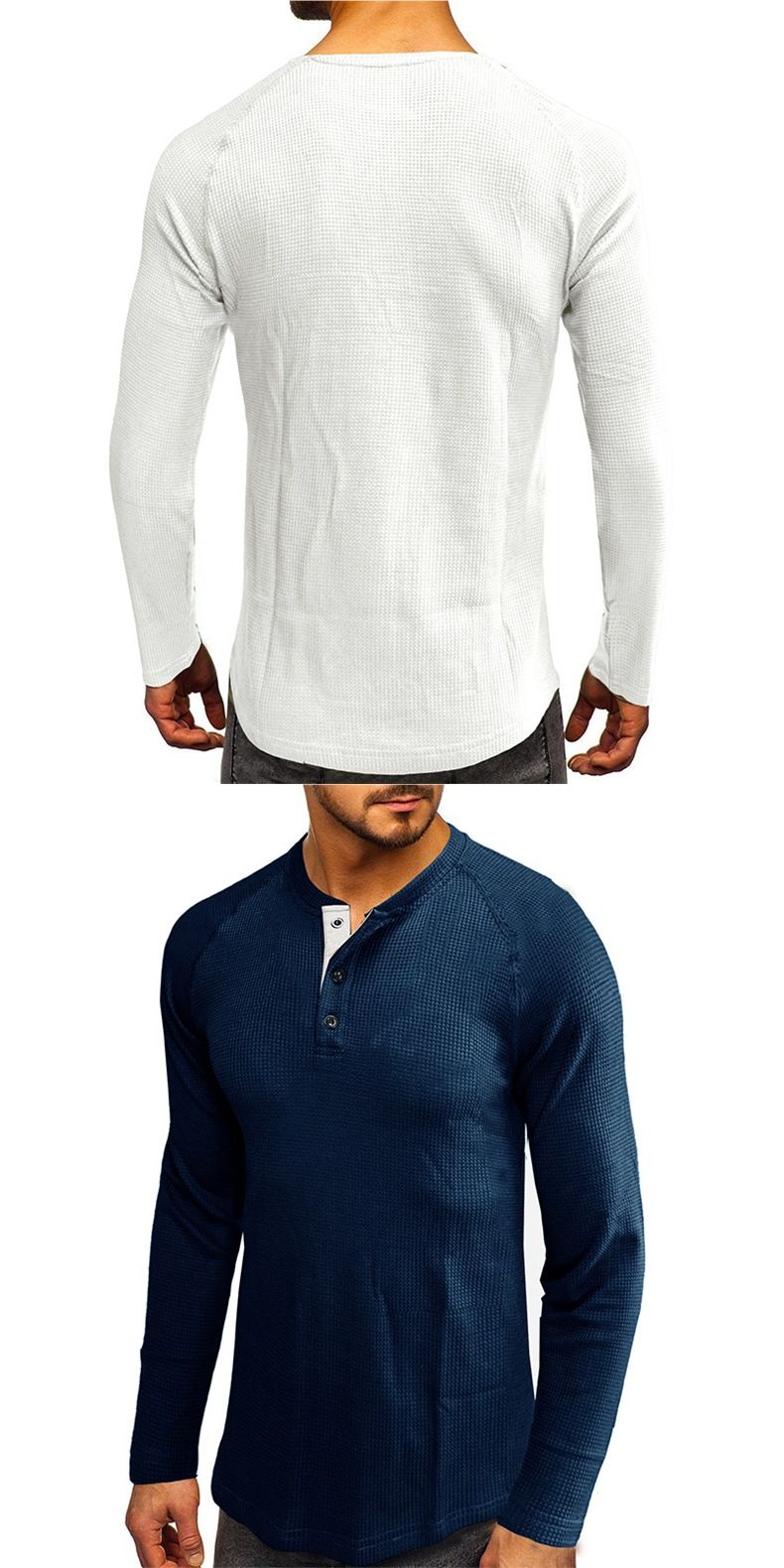 Jungen Cross-Border Herbst Winter Neues Halboffener Kragen Herren T-Shirt Einfarbig Europäisch und Amerikanisch Langarm Locker_voghion.com