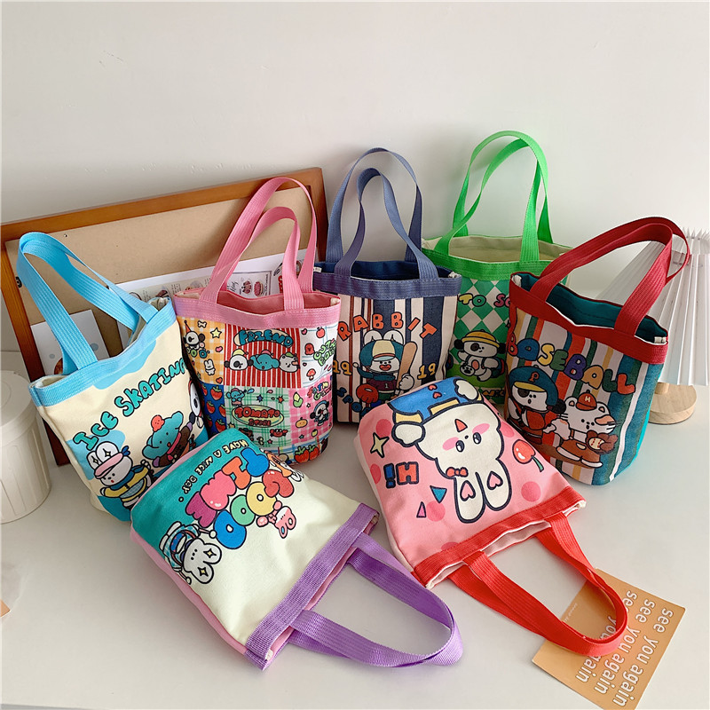 Grazioso secchiello per graffiti Instagram stampato cilindro tela Bento stile coreano ragazza pranzo portatile borsa per la mamma_voghion.com