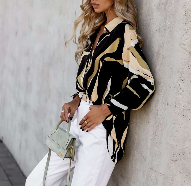 Abbigliamento da donna Camicia ampia camicia a maniche lunghe con lanterna stampata primaverile e autunnale_voghion.com