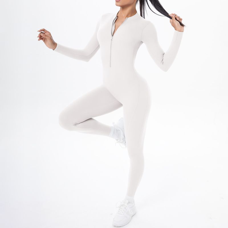 New Cross-Border Double-Sided Brocade Solid Color Beautiful Back Hollow Long Sleeve Sports Running Fitness Yoga Jumpsuit_voghion.com
