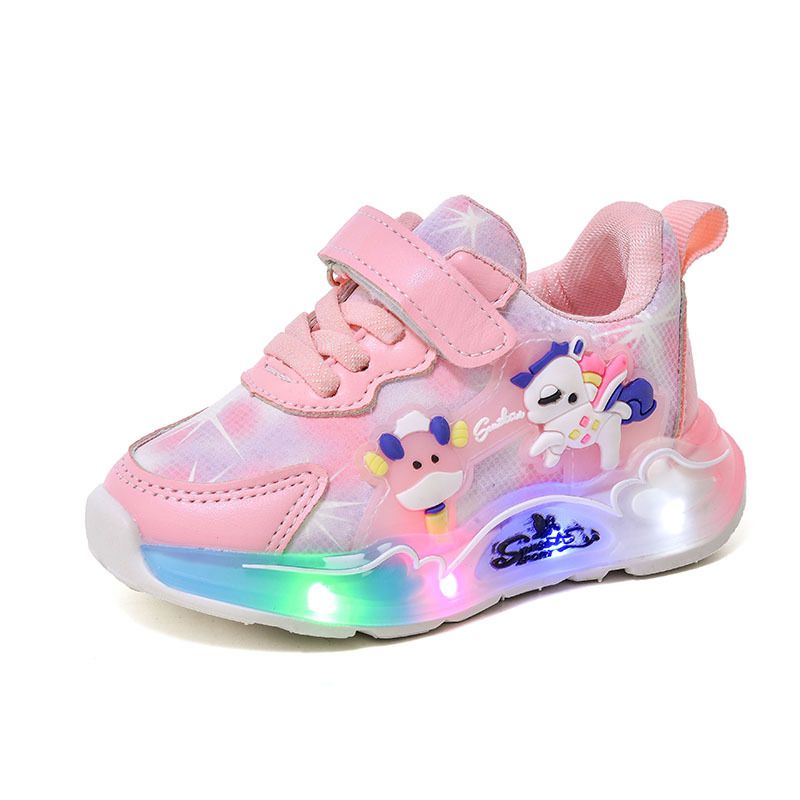 Mädchen 2025 Neuer Cartoon-Stil mit Lichtern, lässige Sportschuhe mit weicher Sohle für Kinder, LED-beleuchtete Klettschuhe_voghion.com