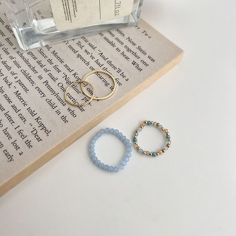 Módní JWER 4ks prsteny pro ženy Vintage korálkové elastické kloubové prsteny Sada malých čerstvých šperků pro dívky Elegantní letní móda_voghion.com