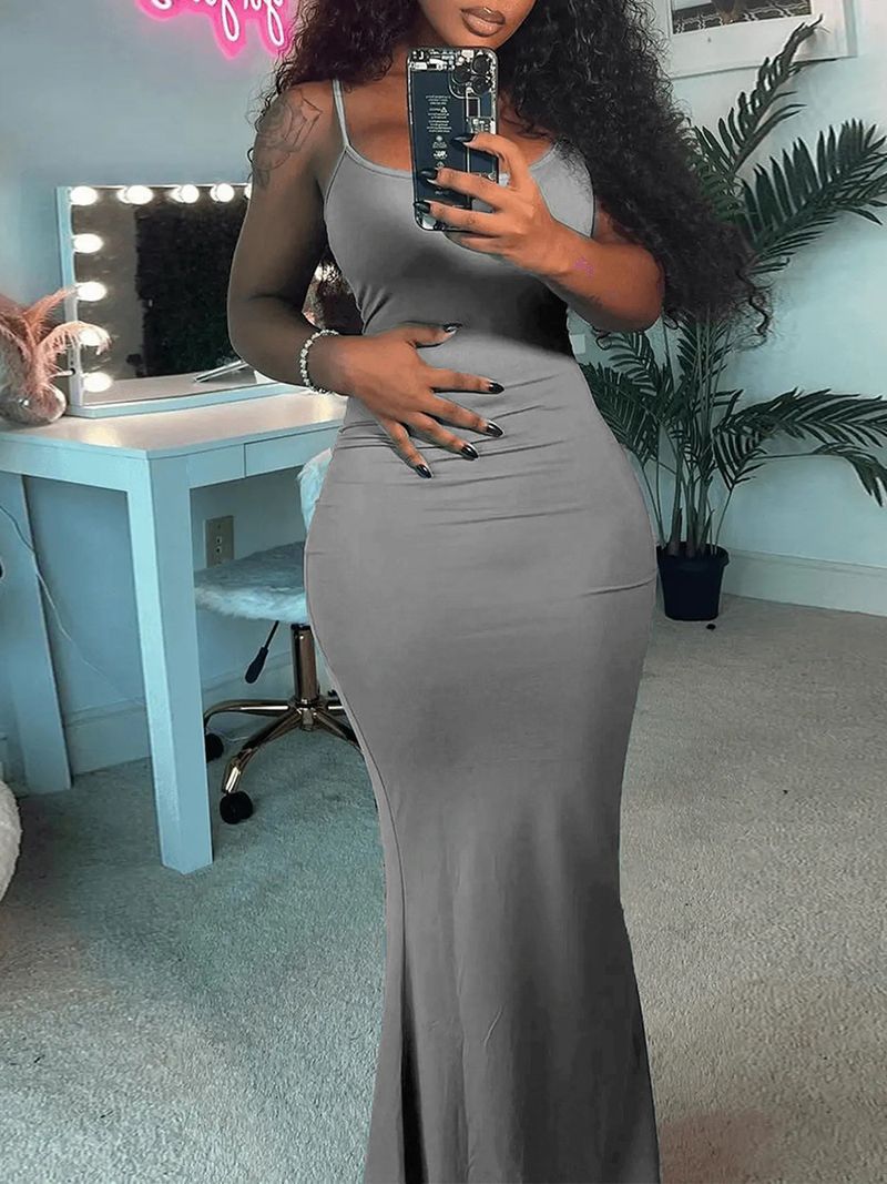 Damen 2023 Kardashian Skims Lässiges Slim Fit Träger-Home-Langes Kleid_voghion.com