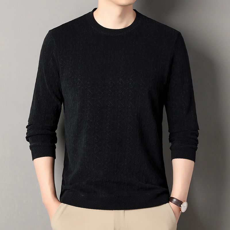 Sudadera de manga larga jacquard con transmisión en vivo para hombre, nueva colección otoño 2024, camiseta de base fina con cuello redondo para hombre_voghion.com