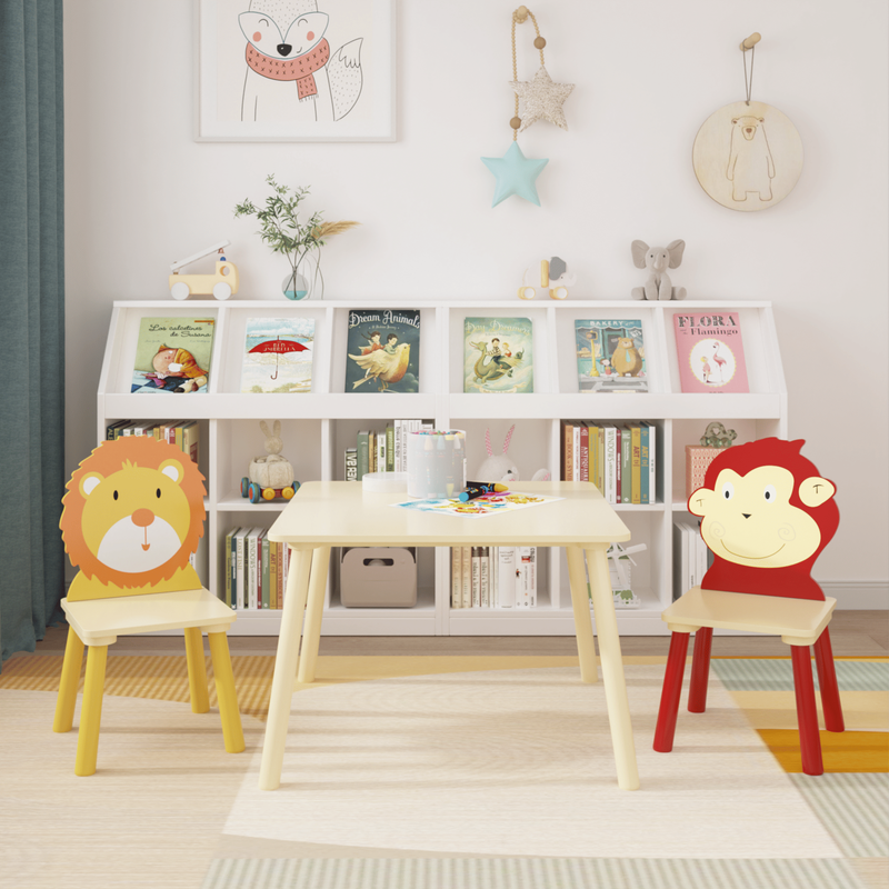 Kids Table And 2 Chairs Set, 3 Pieces Toddler Table And Chair Set, Wooden Activity Play Table Set_voghion.com