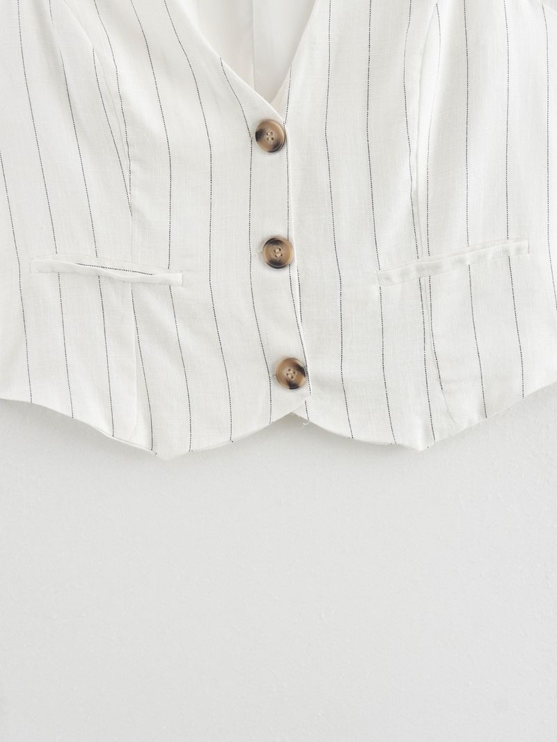 Conjunto de blazer, chaleco y pantalón de lino y algodón para mujer, moda de verano 2024_voghion.com