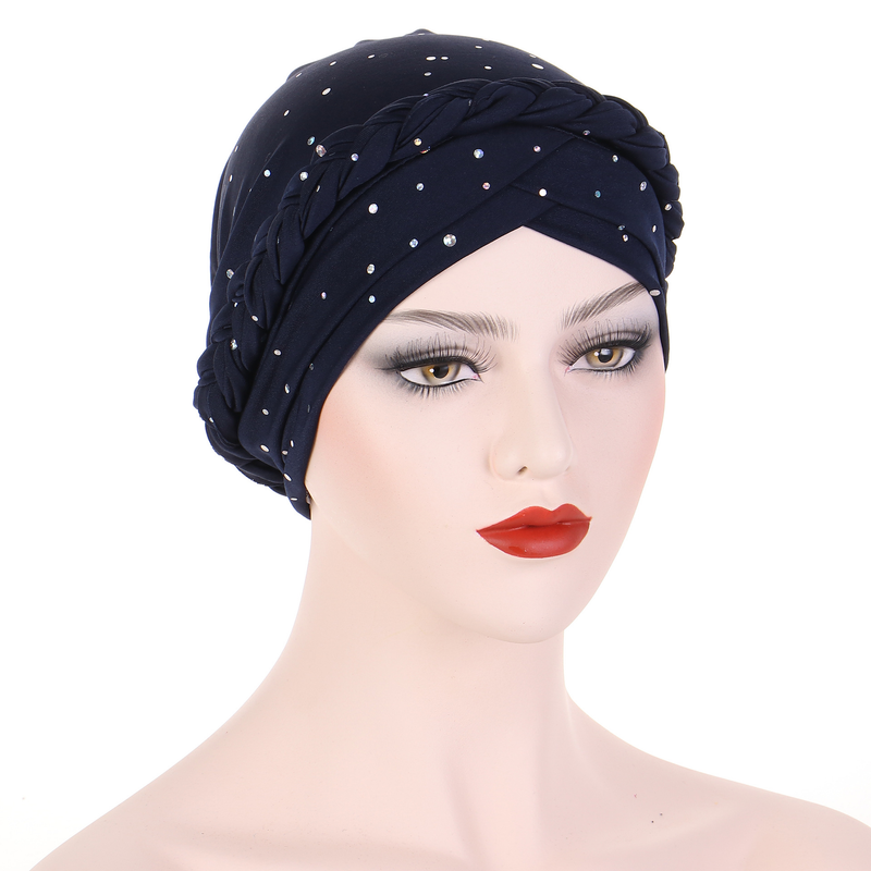 Neuer mehrfarbiger Turban-Hut mit Pailletten, einfarbig, muslimischer kleiner Hut, geflochtener Baotou-Hut_voghion.com