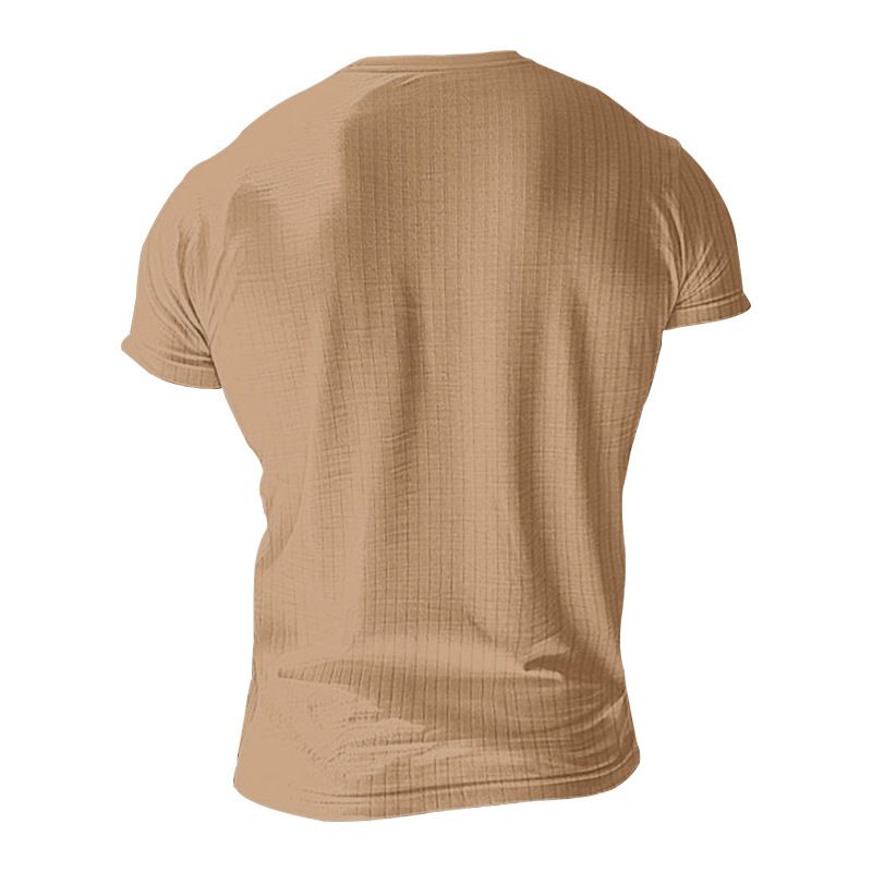 Abbigliamento da uomo T-shirt slim a maniche corte con scollo a V e bottoni casual in tinta unita_voghion.com