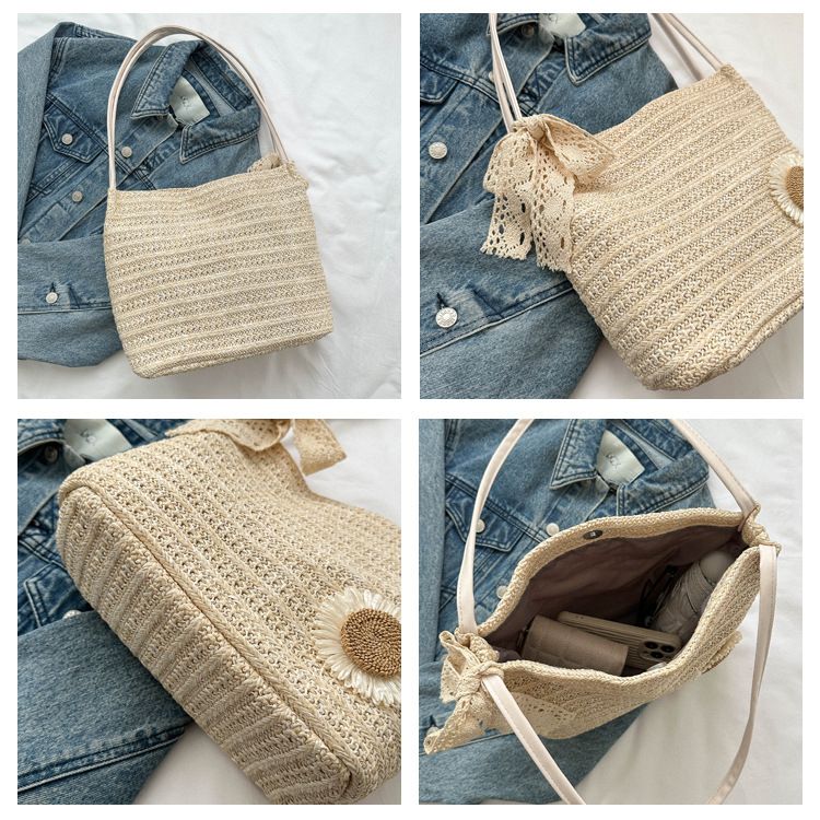 Große Kapazität Mode Sanftes Temperament Stroh gewebt Schal Schulter 2023 Sommer Neue Unterarm Einkaufstasche_voghion.com