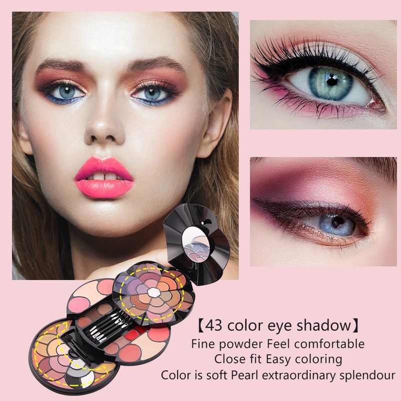 MISS ROSE 57 Color Petal Makeup Palette, 43 Color Eyeshadow, 4 Color Eyebrow Powder, Blush, Lipstick, 2 Color Powder Makeup Box_voghion.com