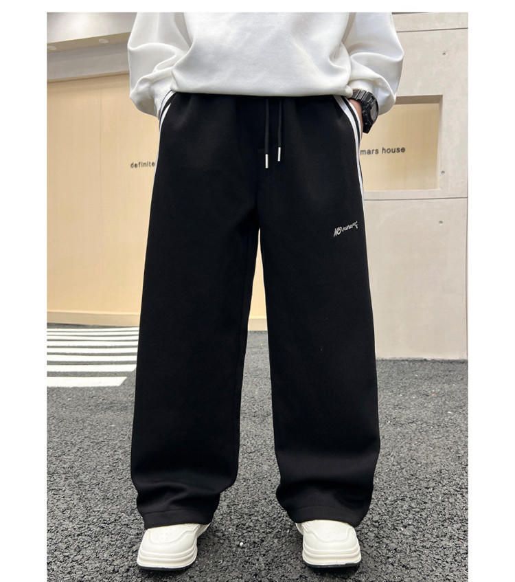 Calças de malha casuais para meninos - Calças compridas de algodão macio com cós elástico para crianças (120-170 cm) - Cinza e preto_voghion.com