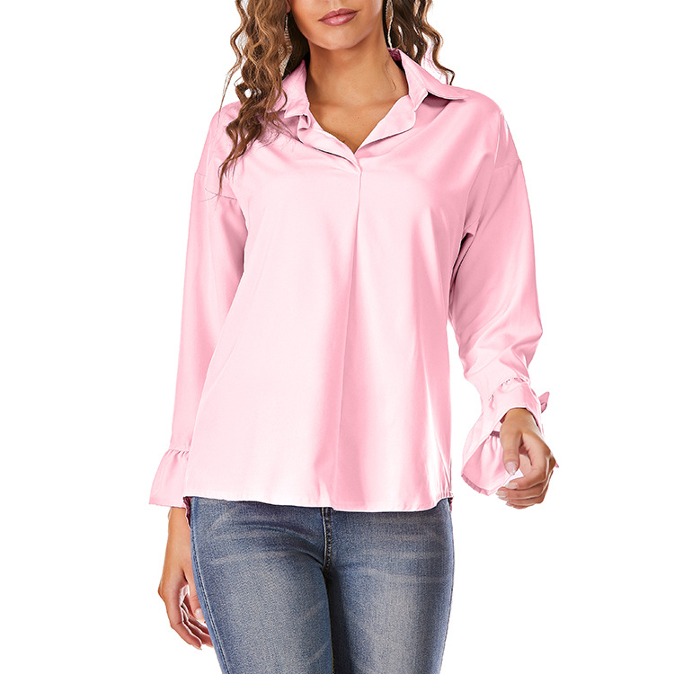 Chemise à manches longues pour femmes, mode de rue, ample, couleur unie, grande taille_voghion.com