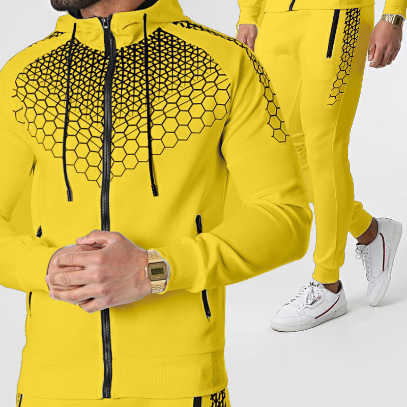 Hochwertiger modischer 3D-Sportanzug für Herren im Frühjahr und Herbst. Neuer langärmeliger Reißverschluss-Kapuzenpullover + Jogginghose, 2-teiliges Set_voghion.com