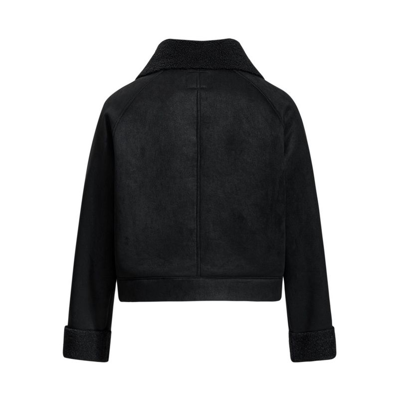 Męska asymetryczna kurtka typu bomber z owczej skóry z zamkiem błyskawicznym – oversize'owa kurtka typu streetwear z kołnierzem ze sztucznej owczej skóry (czarno-brązowa, rozmiary M-XXL) | Unisex Urban Edge_voghion.com
