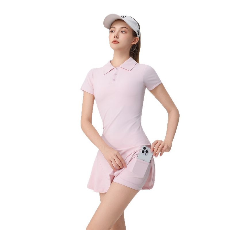 High-quality Sports Tennis Wear, Short-sleeved Dress For Women, With Bra Pads And Shorts, Slim-fitting Golf Sports Suit_voghion.com