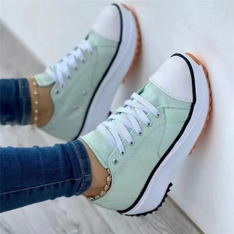 Chaussures simples décontractées en toile pour femmes, chaussures basses en toile de couleur unie pour femmes de grande taille_voghion.com