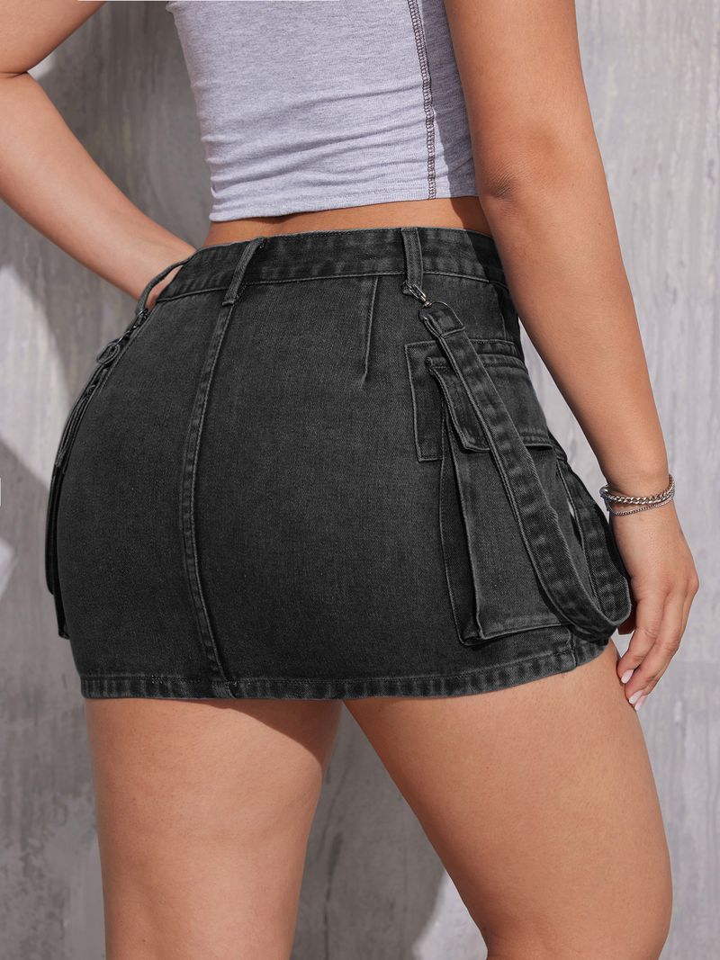 Women's Y2K High Waist Denim Skirt Double Pocket Bodycon Mini Skirt Stretch Denim Short Skirt For Women_voghion.com