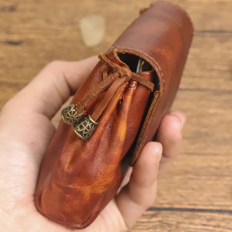 Portamonete conciato al vegetale tinto a mano per donna, portachiavi in vera pelle di vacchetta con strato superiore in stile cinese, auricolare_voghion.com
