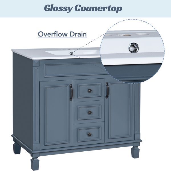 36'' Bathroom Vanity With Top Sink, Royal Blue Mirror Cabinet, Modern Bathroom Storage Cabinet With 2 Soft Closing Doors And 2 Drawers, Single Sink_voghion.com