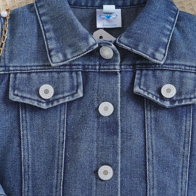 Giacca in denim per bambini con stampa a lettere - Cappotto primaverile in morbido misto cotone lavato (12 mesi-5 anni) - Certificato di sicurezza di classe A, casual e confortevole_voghion.com