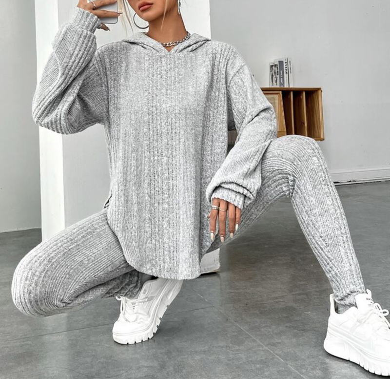 Abbigliamento da donna, tinta unita, a righe, larghi, con cappuccio, alla moda, temperamento, set di pantaloni_voghion.com