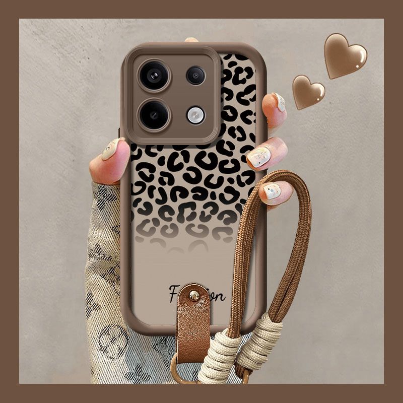 Leopard Print Lanyard Phone Case For Xiaomi 14T 12 13 13T 11T 12T Poco X6 X5 X3 F3 F5 Pro Lite Hang Strap Wrist Chain_voghion.com