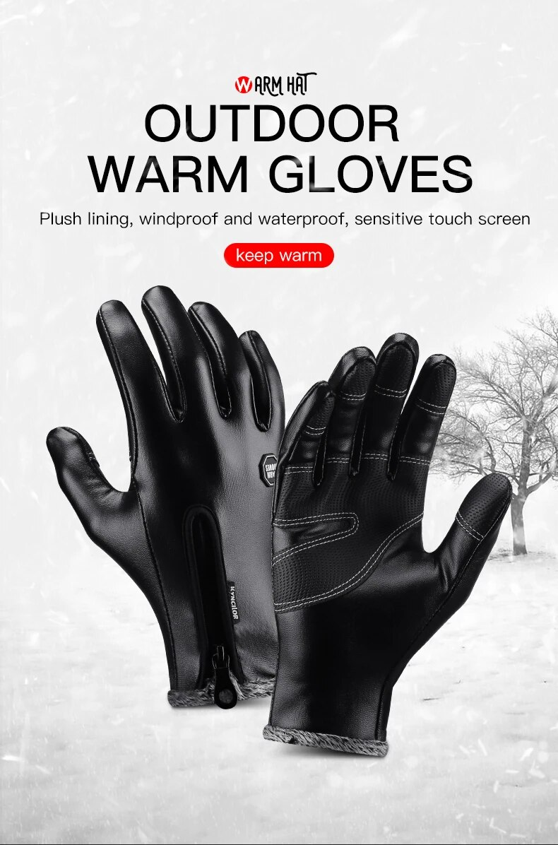 Herren-Fahrradhandschuhe, Winter, warm, Leder, Fleece, wasserdicht, winddicht, Touchscreen, Fahrrad, Outdoor, Vollfinger, Fahrrad, Ski_voghion.com