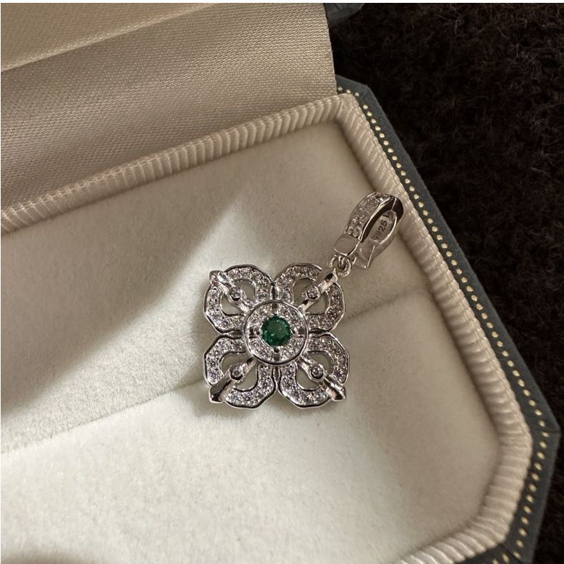 Ciondolo in argento sterling S925 con zircone verde chiaro di lusso, semplice, alla moda, vintage, elegante, intagliato_voghion.com