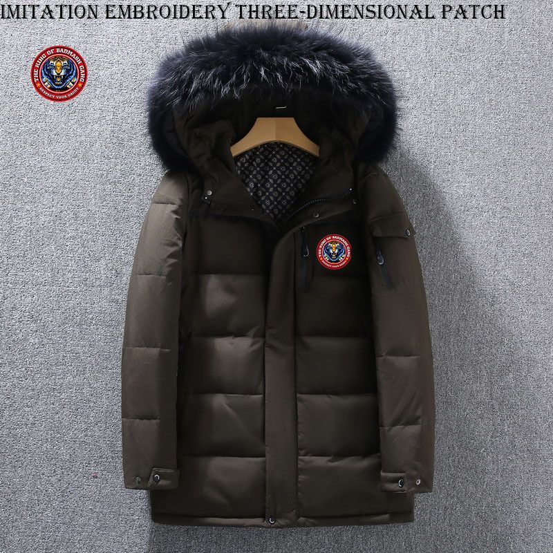 Herrenbekleidung Lange Daunenjacke Arbeitskleidung Modische Outdoor-Tigerkopf-Imitationsstickerei Herren-Knielänge Verdickte Jacke_voghion.com