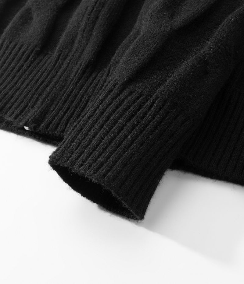 Grobstrick-Strickjacke mit Reißverschluss – Kurzer Cardigan mit hohem Kragen für Damen, Herbst-Winter-Mode, lässige Loungewear (Schwarz, Grau)_voghion.com