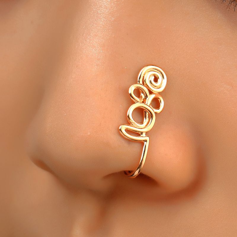 Anello a forma di U con corona a forma di cuore a forma di stella intarsiata in rame senza clip, accessorio per il naso non perforato, decorazione con foratura_voghion.com