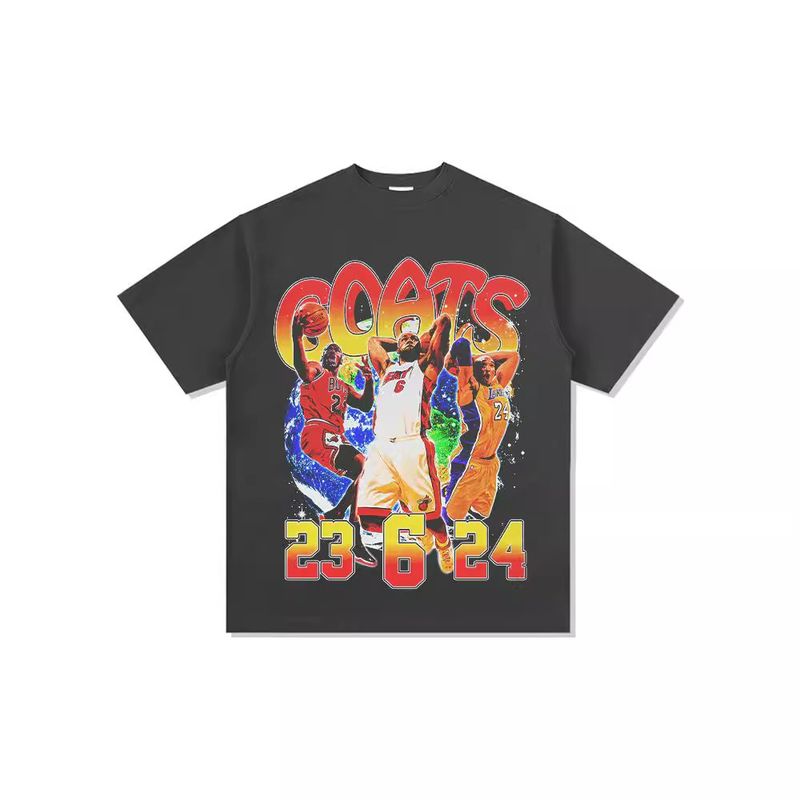 Camiseta estampada Big Three James Kobe manga curta comprida gola redonda caimento solto ombros caídos_voghion.com