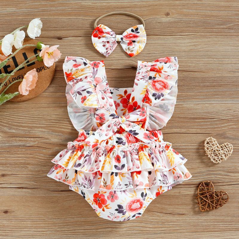 children's clothing style floral print with ruffle edge skirt hem, buttocks, jumpsuit, climbing suit, baby girl ins_voghion.com