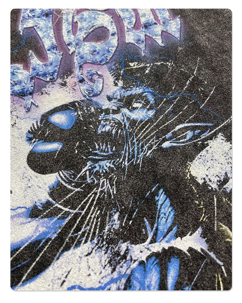 American Retro High Street White Ink Direct Injection Old Printed T-shirt_voghion.com