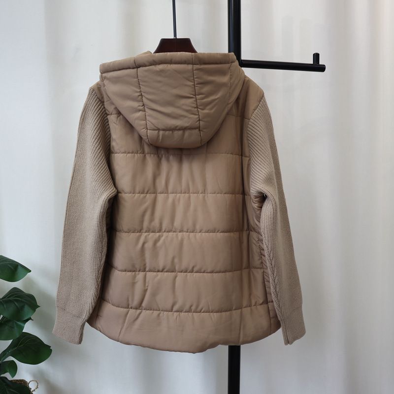 Cardigan oversize con cappuccio in maglia da donna, con zip frontale e pannelli a contrasto, in beige/rosa/kaki/nero/verde (taglia unica)_voghion.com