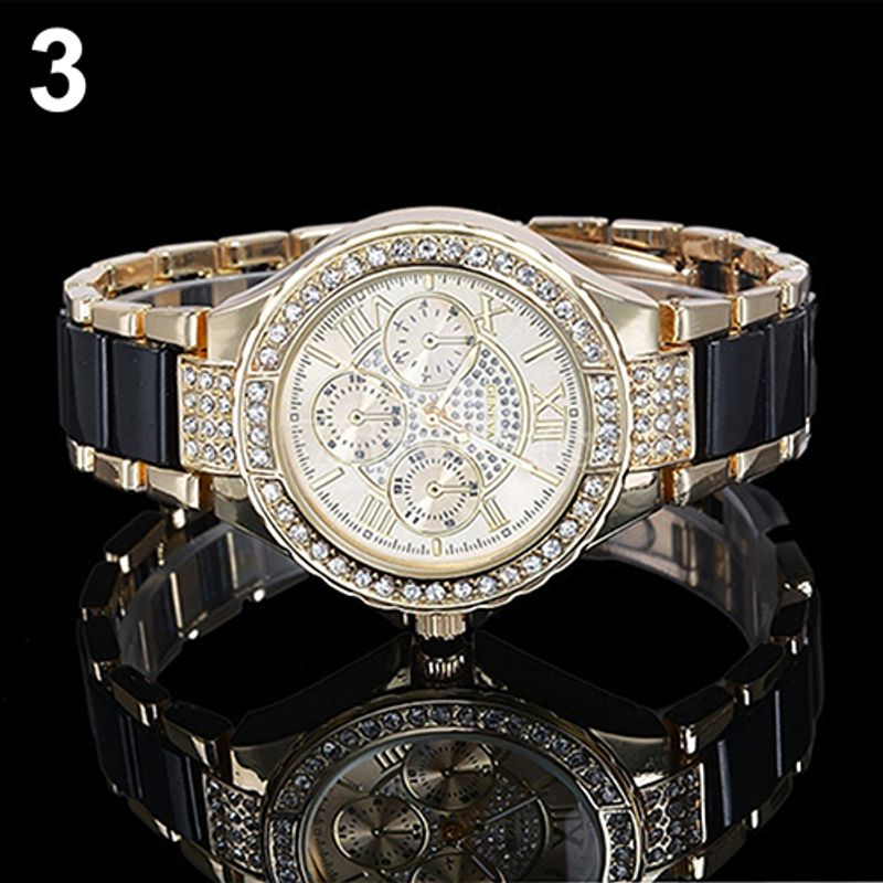 Yamaler Damen-Armbanduhr, modisch, römische Ziffern, Strass-Legierung, analoges Quarz-Kleid_voghion.com